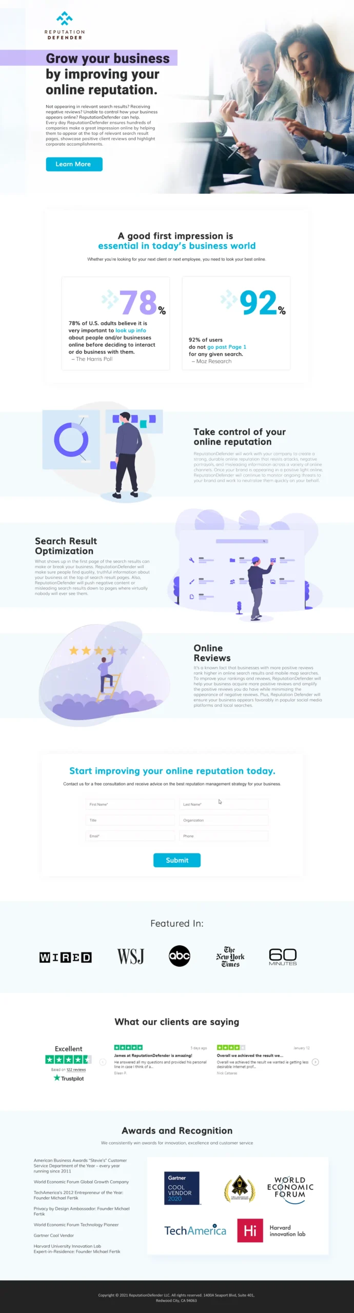 Reputation Defender Landingpage
